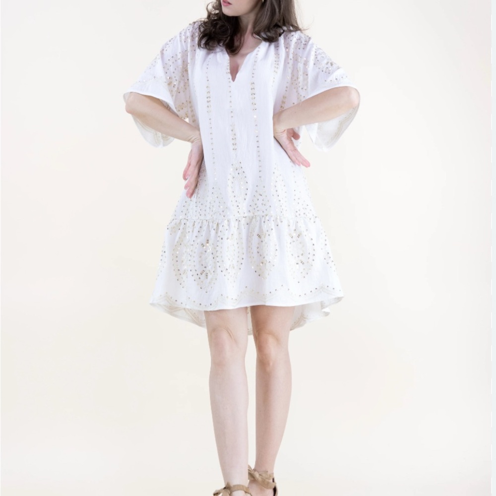 Boho Fashion Cream Eyelet Mini Dress